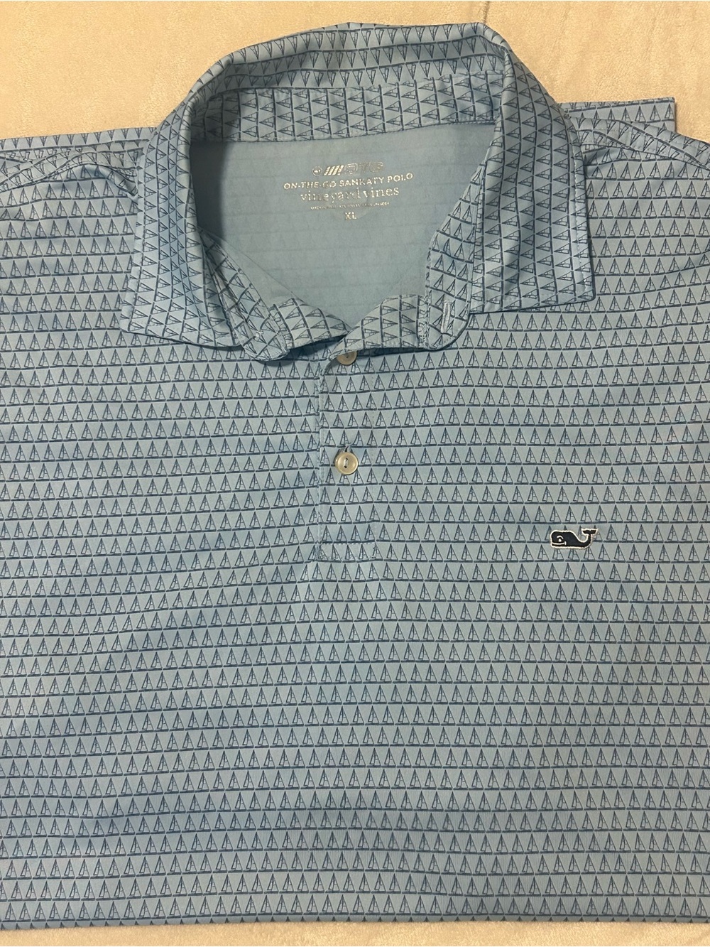 Vineyard Vines Mens XL On The Go Sankaty Polo Shirt Sailboat Geometric Gray Blue
